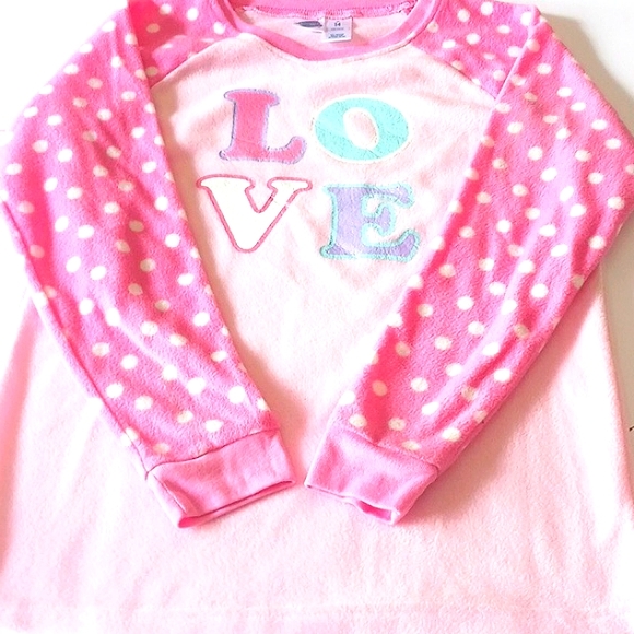 NWOT LOVE Pajama Set Girl's Pink/White Long Sleeve Top 14 Bottom 10/12 - Picture 2 of 12